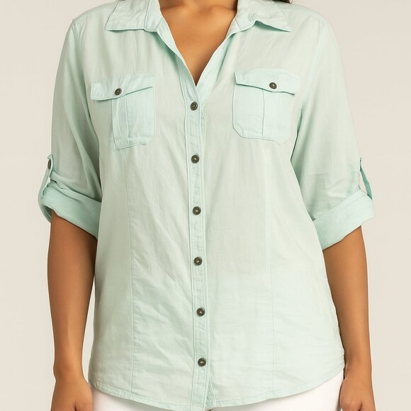 Style & Co Button Down Blouse Mint Green Size XXL EUC - Picture 1 of 9